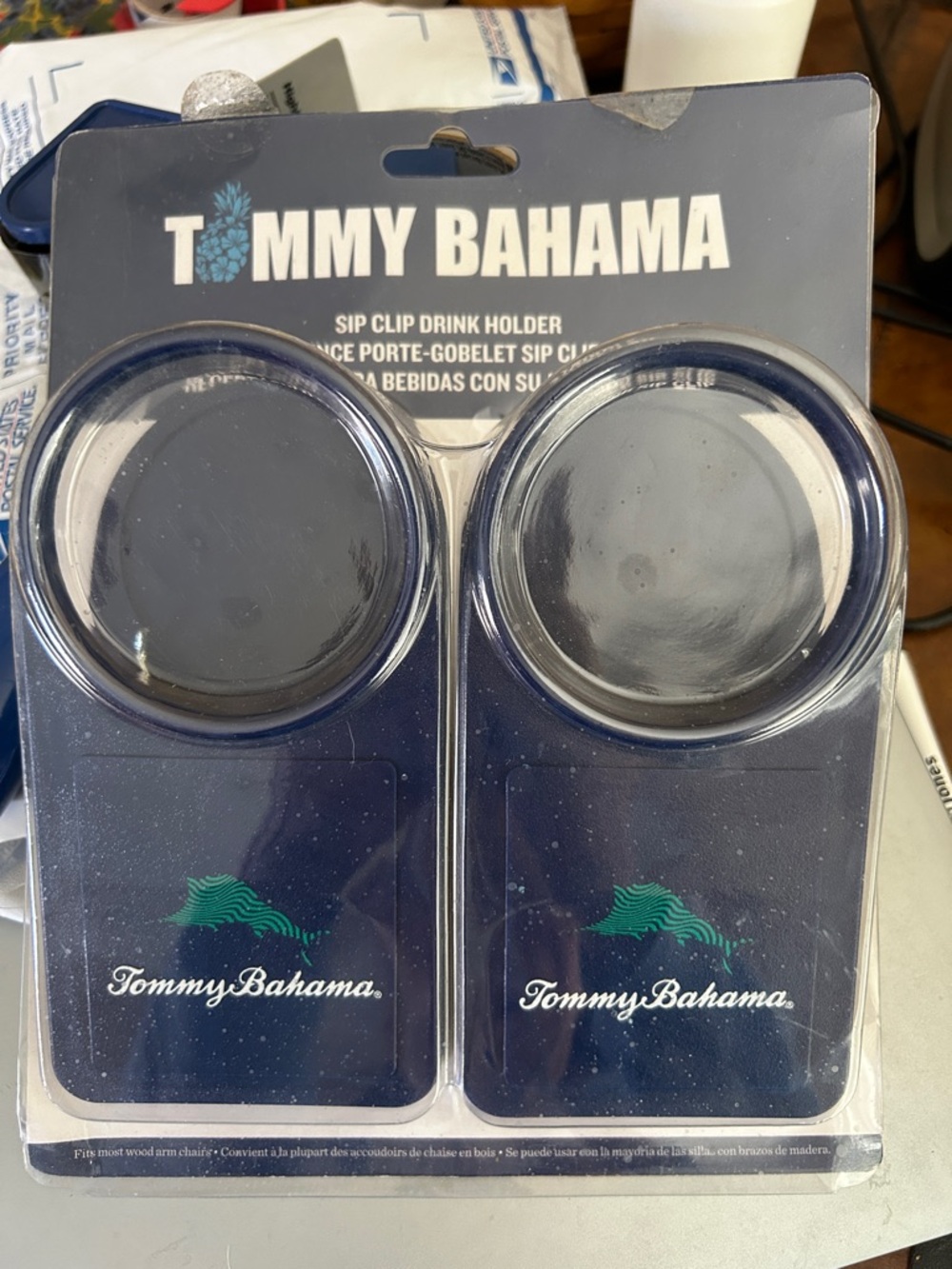 Tommy Bahama Navy and Teal Sip Clip Drink Holders - Set of 2